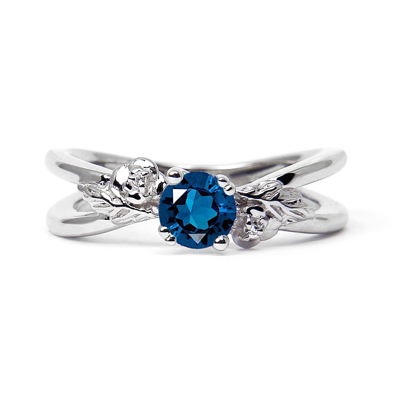 Foliage Ethical Light Blue Sapphire Gemstone Engagement Ring, 18ct Fairtrade Gold