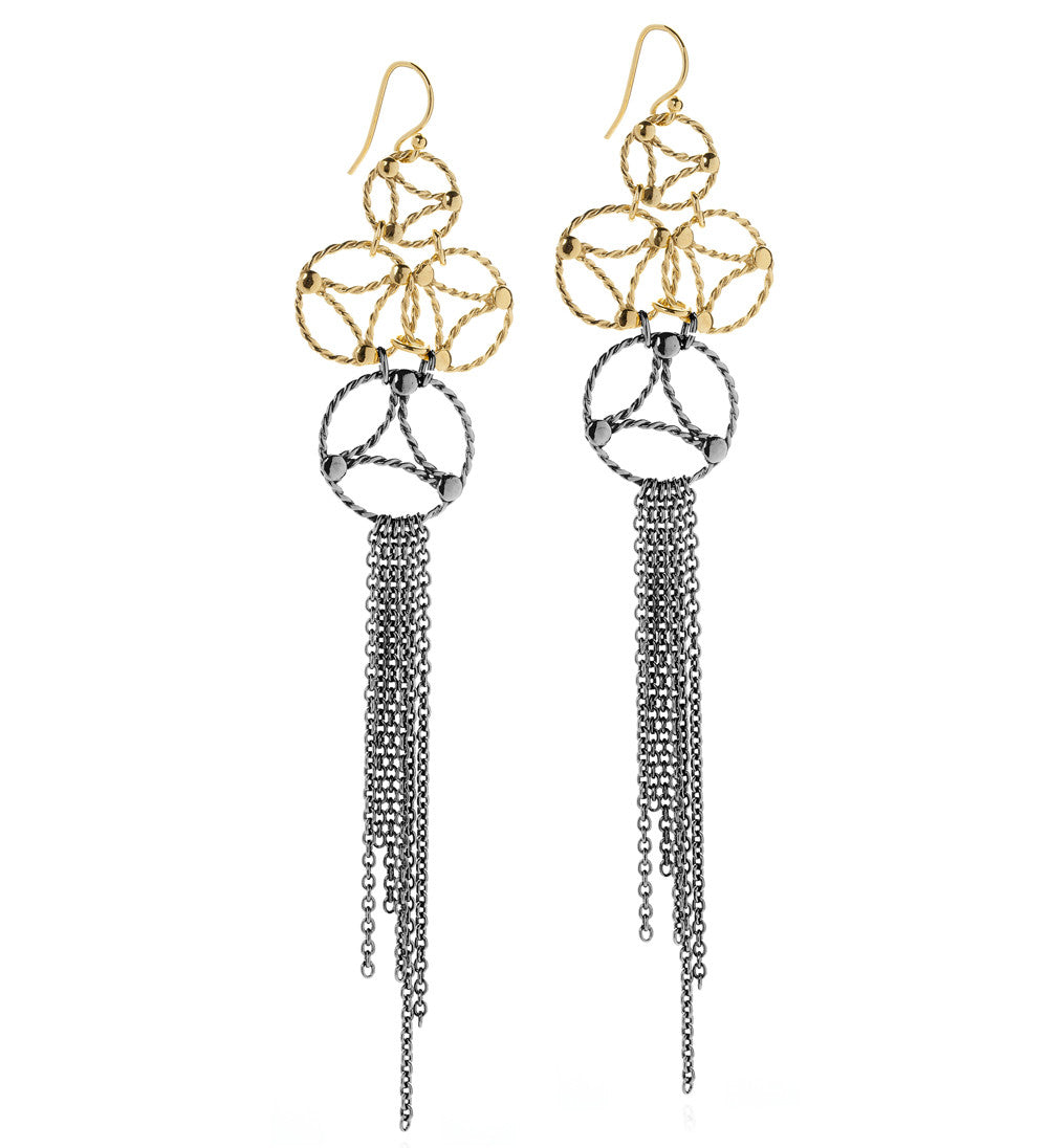 Lace Two-Tone Drop Earrings. Gold & Black