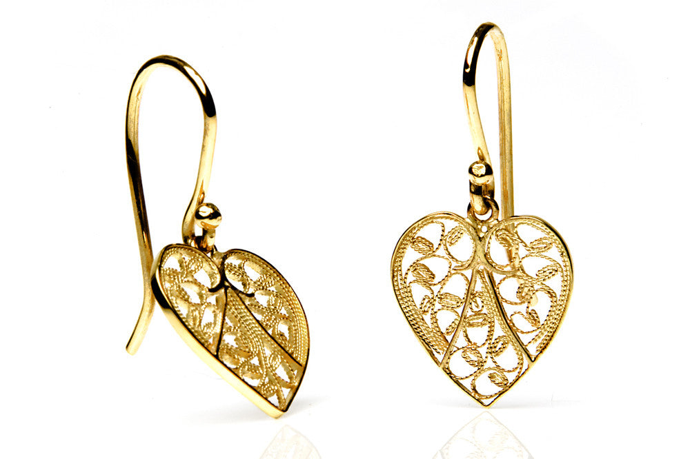 Heart Filigree Earrings. Yellow Gold