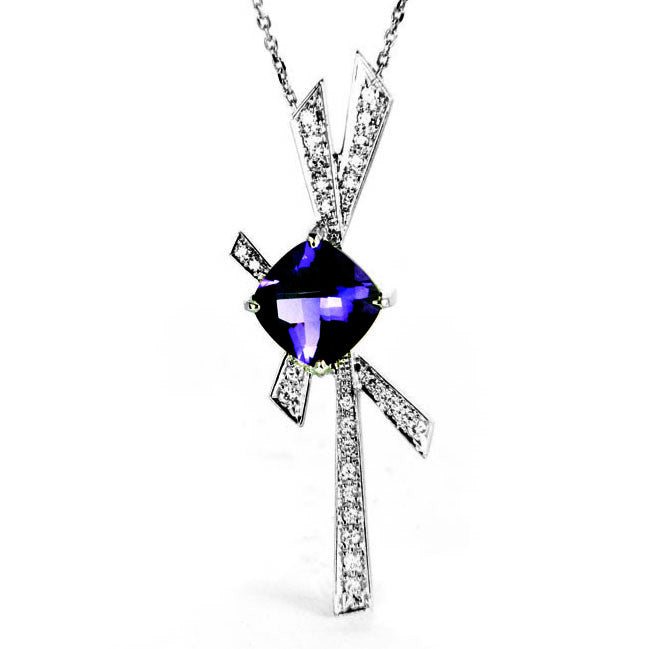 Bespoke Amethyst and Diamond pendant in 18ct recycled white gold