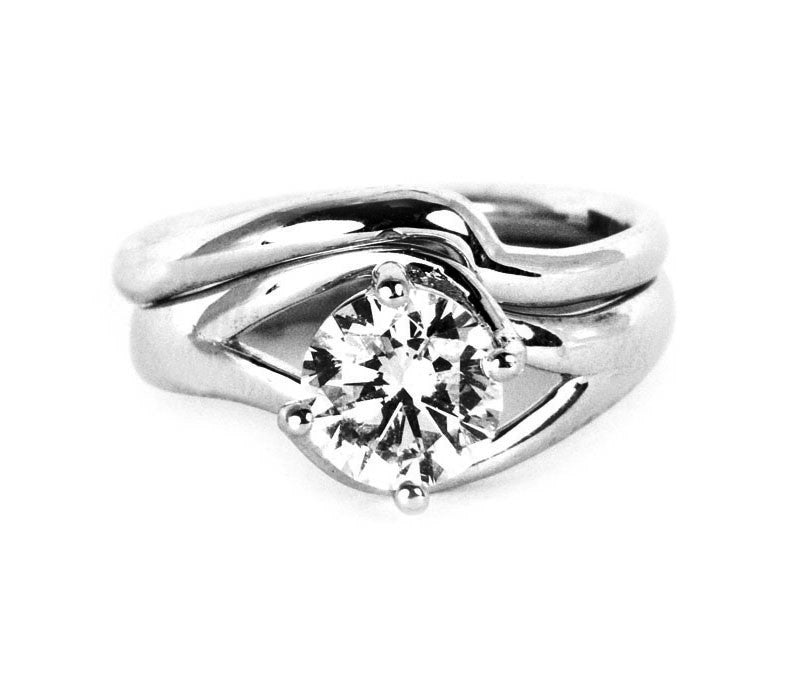 Bespoke Marie engagement and wedding ring set - 18ct recycled white gold and client's own diamond
