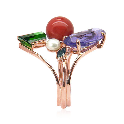 Bespoke cocktail ring - 18ct Fairtrade rose gold and the customer's own inherited gemstones 2