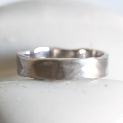 Bespoke organic wedding band - recycled white gold and matte finish 2