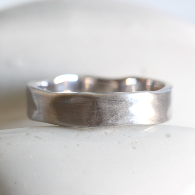 Bespoke organic wedding band - recycled white gold and matte finish