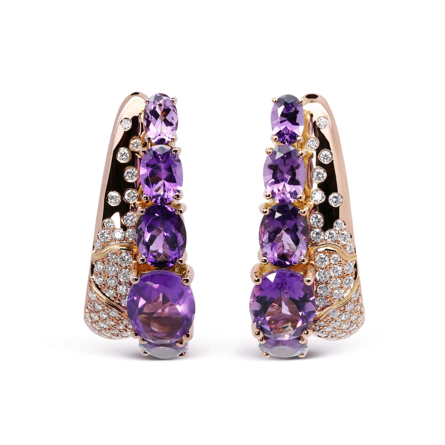 Bespoke earrings - amethyst, rose gold and diamonds 