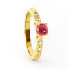 Bespoke Katy engagement ring - ruby Athena with diamond-set shoulders