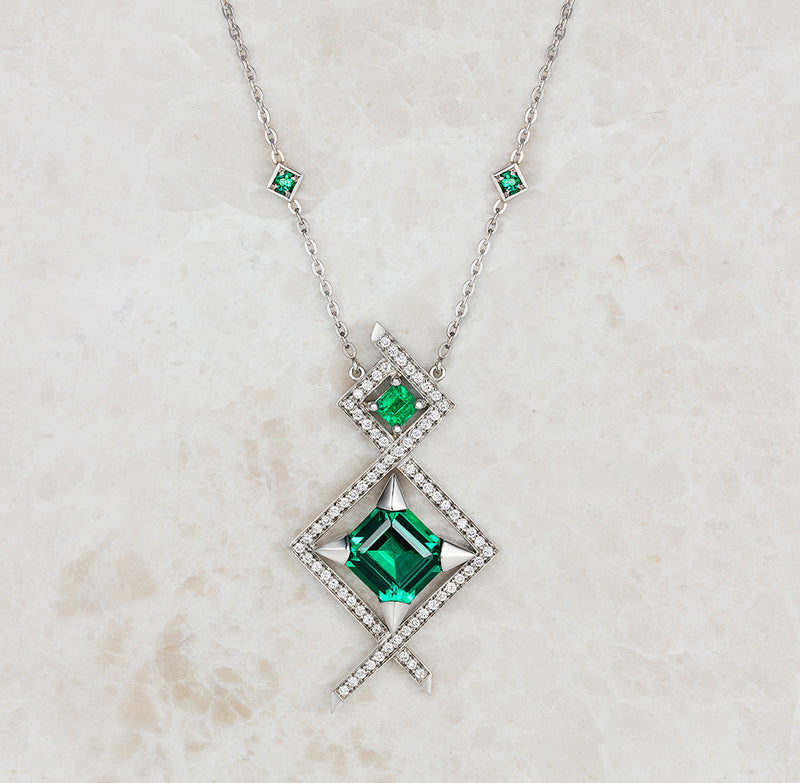 Bespoke Emerald Pendant - 100% recycled platinum and ethical diamonds