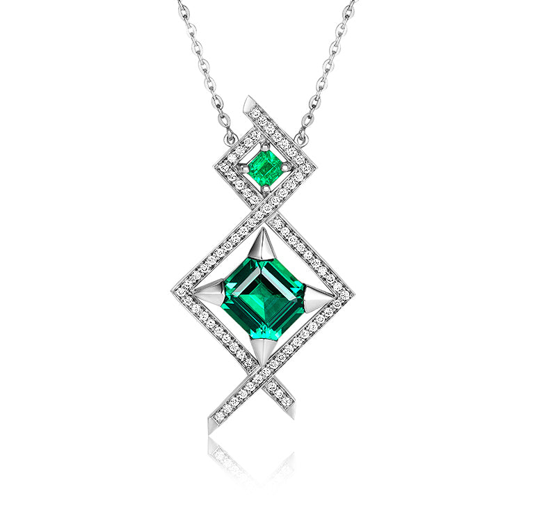 Bespoke Emerald Pendant - 100% recycled platinum and ethical diamonds