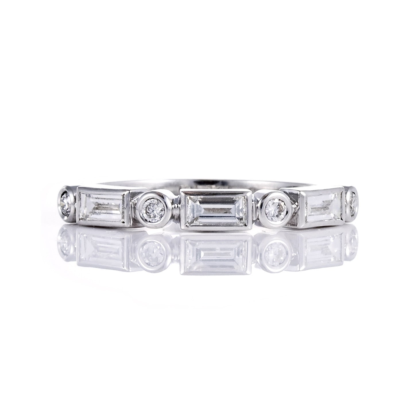 Bespoke Art Deco-inspired wedding band - 18ct recycled white gold - baguette and brilliant diamonds in rub-over settings