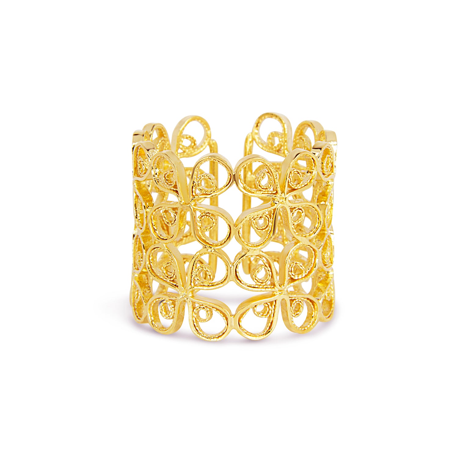 Filigree Double Clover Ring. Yellow Gold