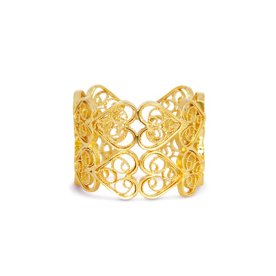 Filigree Double Hearts Ring. Yellow Gold