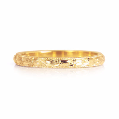 Heart Engraved Ethical Gold Wedding Band, 2mm