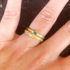 Bespoke Andrew hand-engraved trilogy engagement ring - 18ct recycled yellow gold, South African fair-traded emerald and traceable Canadian side diamonds on hand