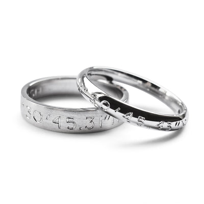 Bespoke wedding rings - hand-engraved coordinates in 100% recycled platinum