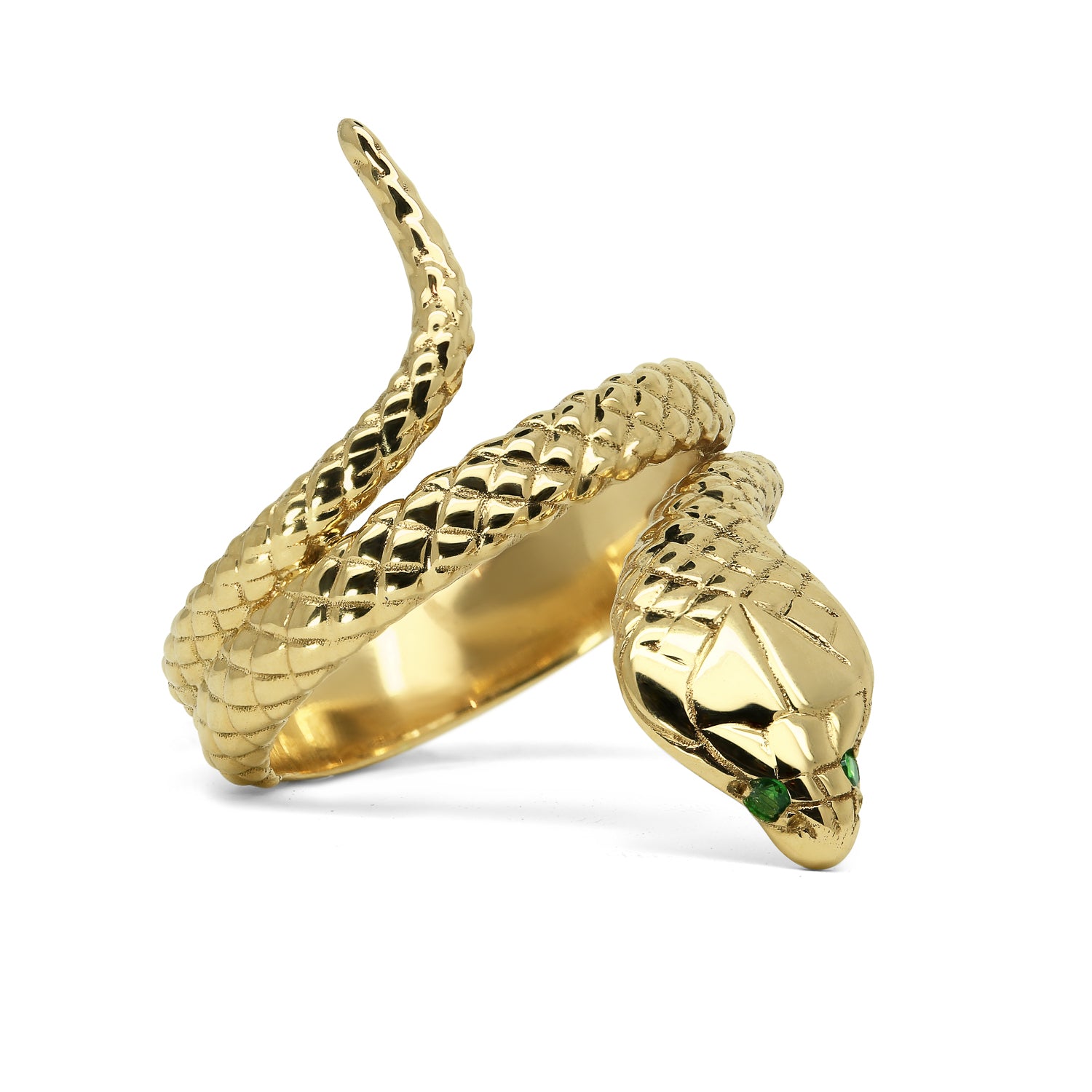 Bespoke Cobra Ring - hand-engraved 9ct recycled gold and ethical green garnets