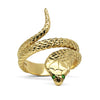 Bespoke Cobra Ring - hand-engraved 9ct recycled gold and ethical green garnets 3