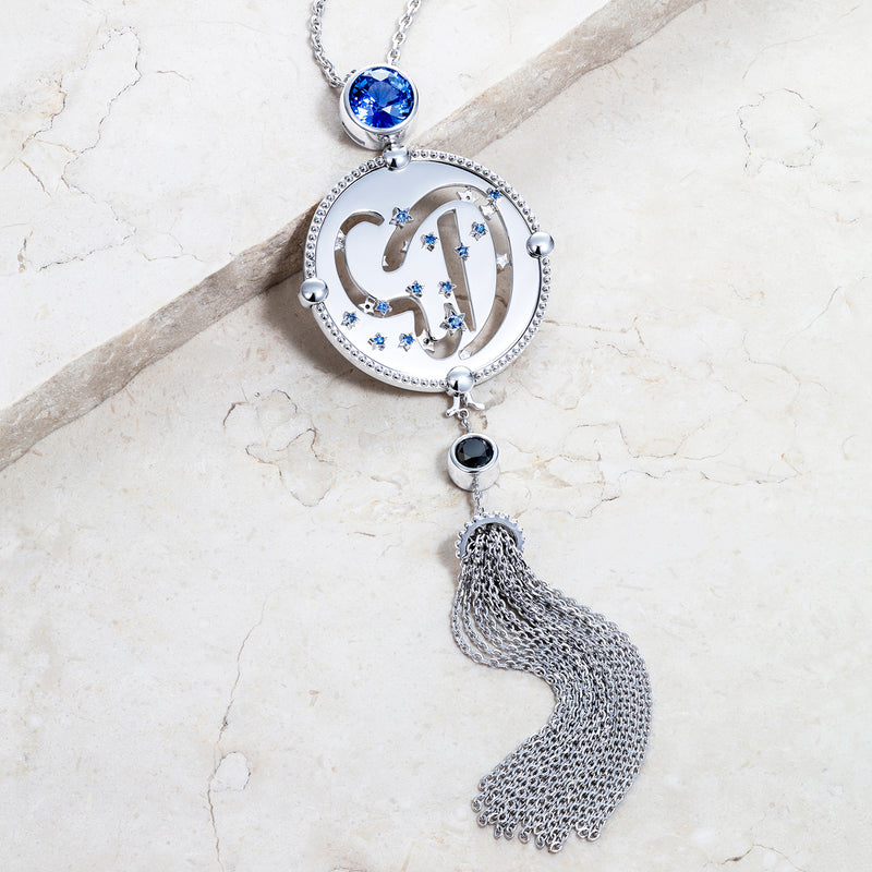 Bespoke Ev pendant, 18ct white gold, traceable Sri Lankan sapphires and conflict-free black diamonds 2