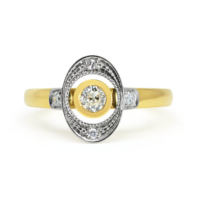 Bespoke Oisin Art Deco inspired engagement ring, 18ct recycled gold and recycled old-cut diamonds