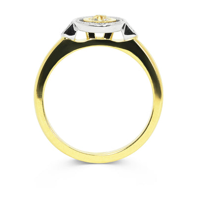 Bespoke Oisin Art Deco inspired engagement ring, 18ct recycled gold and recycled old-cut diamonds front