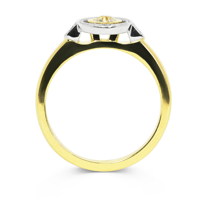 Bespoke Oisin Art Deco inspired engagement ring, 18ct recycled gold and recycled old-cut diamonds