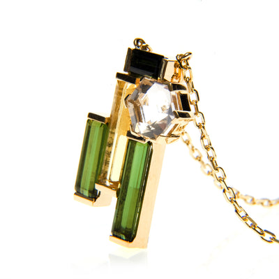 Bespoke Beryl & Crystal Quartz Pendant in 18ct gold 2