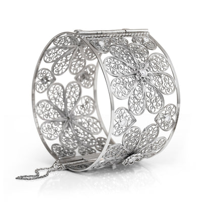 Bespoke Maureen filigree bangle - 18ct white gold and reclaimed diamonds