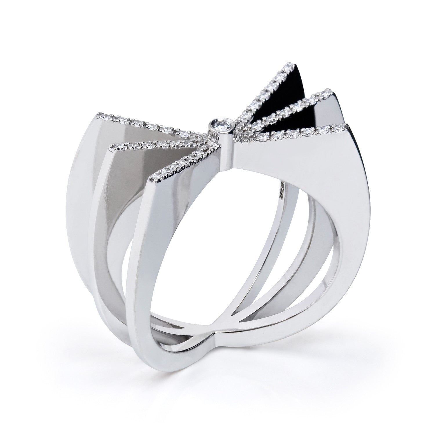 Bespoke Bow ring - 18ct white gold and conflict-free microset diamonds