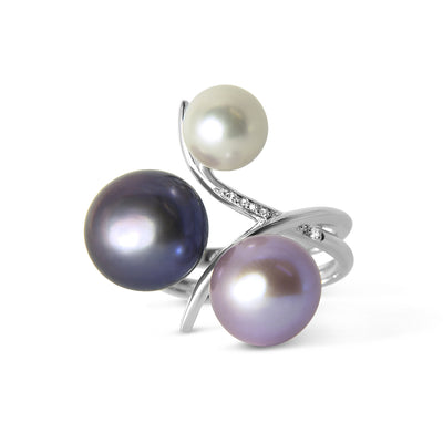 Bespoke Marie cocktail ring - freshwater pearls, diamonds and 18ct recycled white gold