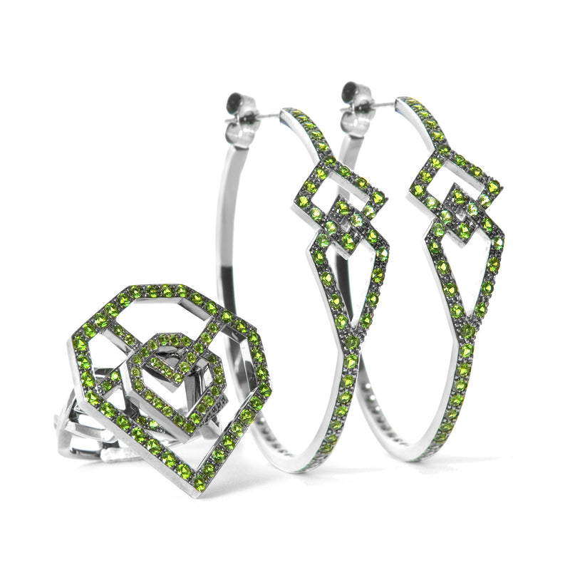 Bespoke Alice earrings - 18ct recycled white gold and green imperial diopside stones
