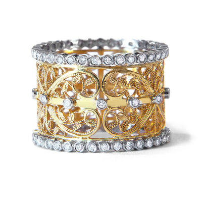 Bespoke engagement/wedding ring - recycled gold, conflict-free diamonds and filigree