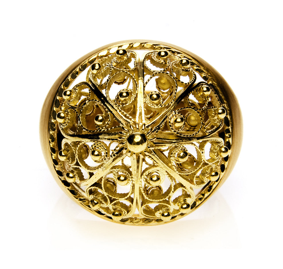 Bespoke filigree bombe ring - 18ct recycled yellow gold 3