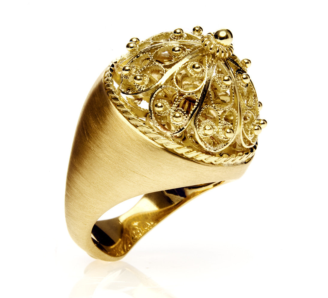 Bespoke filigree bombe ring - 18ct recycled yellow gold 2