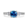 Bespoke Clare engagement ring - fair-traded sapphire, baguette-cut diamonds and 100% recycled platinum band