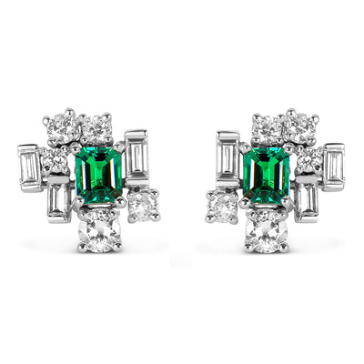 Bespoke Corene Art Deco earrings - recycled diamonds, recycled emeralds and recycled white gold