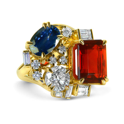 Bespoke cocktail ring - 18ct yellow gold and reclaimed coloured gemstones 2