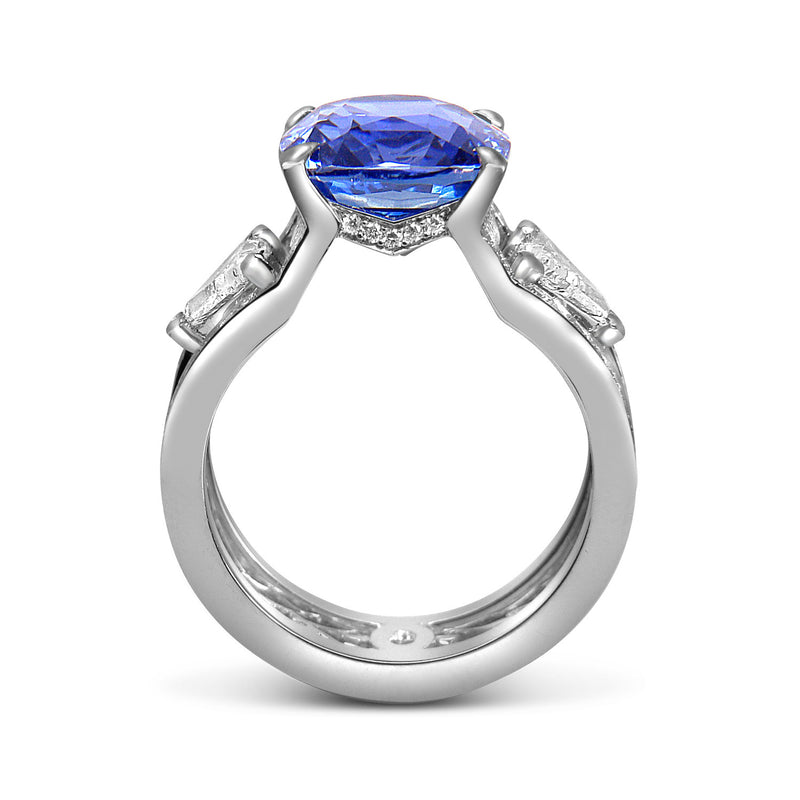 Bespoke Damir engagement ring - 100% recycled platinum, 7ct sapphire, conflict-free diamonds and filigree 