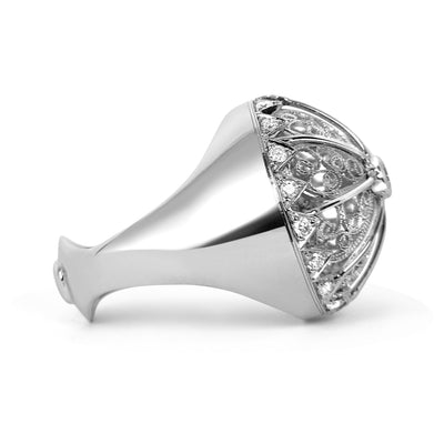 Bespoke Debbie filigree ring - 18ct recycled white gold and the client's old diamonds 2