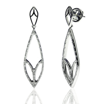 Bespoke Leaf drop earrings - 18ct recycled white gold and conflict-free diamonds 2