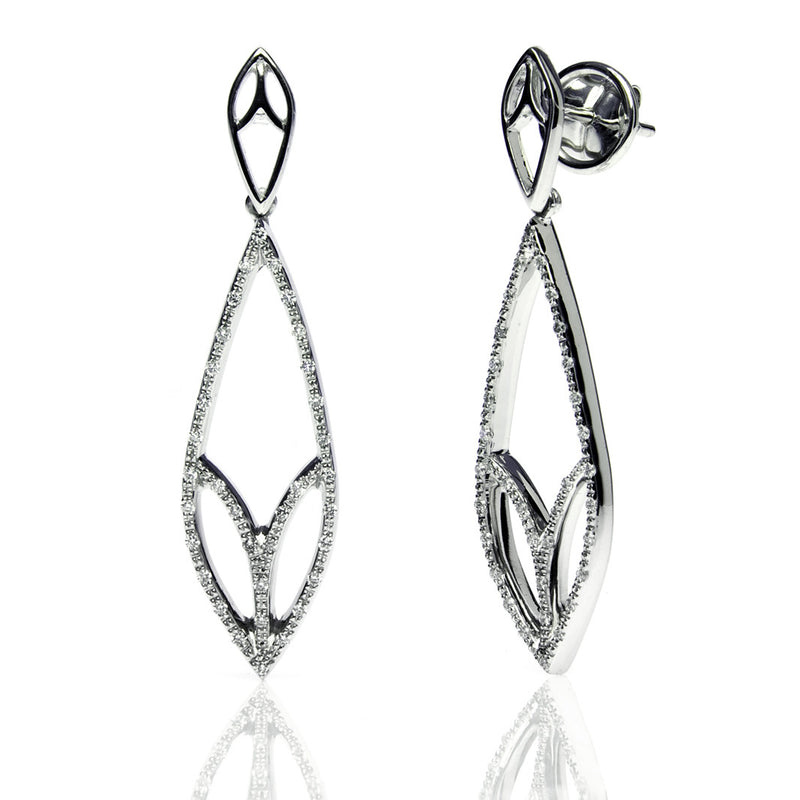 Bespoke Leaf drop earrings - 18ct recycled white gold and conflict-free diamonds