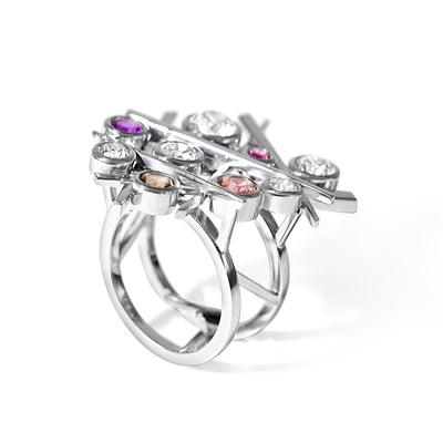Bespoke Estefania cocktail ring - 18ct white gold, rose-cut diamonds and coloured gemstones 2
