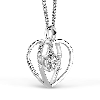 Bespoke heart solitaire pendant - reclaimed central diamond and ethical 18ct white gold 2