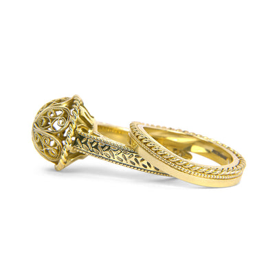 Bespoke filigree engagement ring and wedding band set - 18ct recycled yellow gold 3