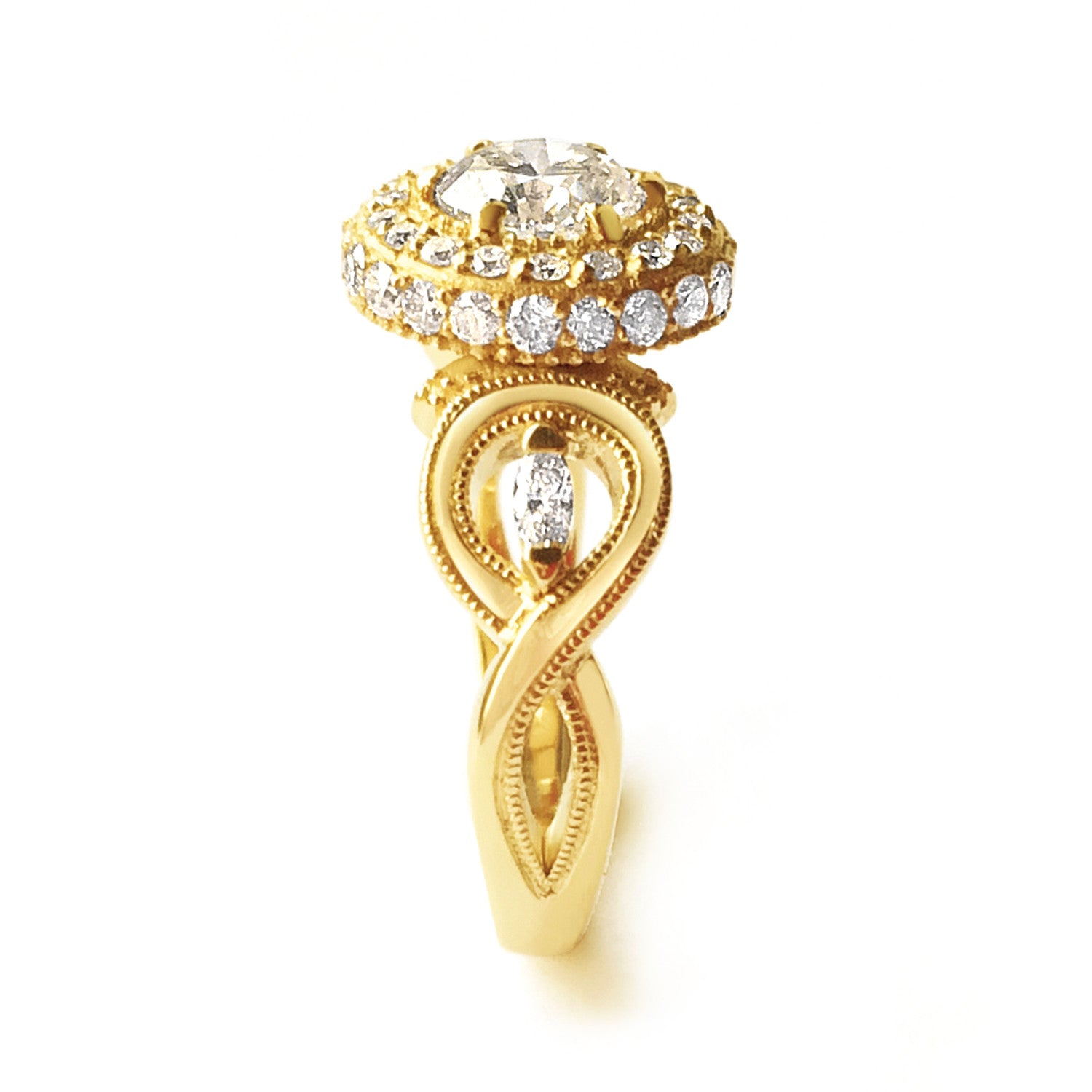 Bespoke Laura engagement ring - Canadian diamonds, Fairtrade Gold and milgrain beading