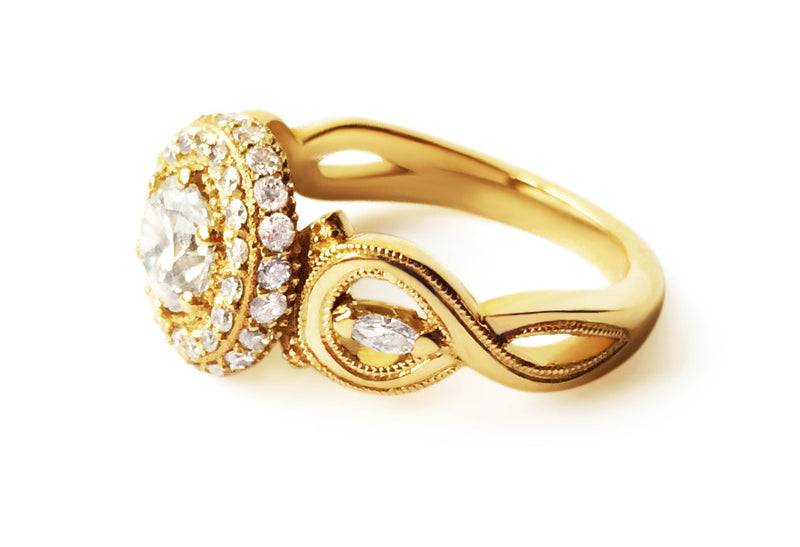 Bespoke Laura engagement ring - Canadian diamonds, Fairtrade Gold and milgrain beading