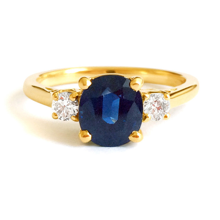 Bespoke Mary engagement ring - vintage sapphire, round-cut diamonds and recycled yellow gold
