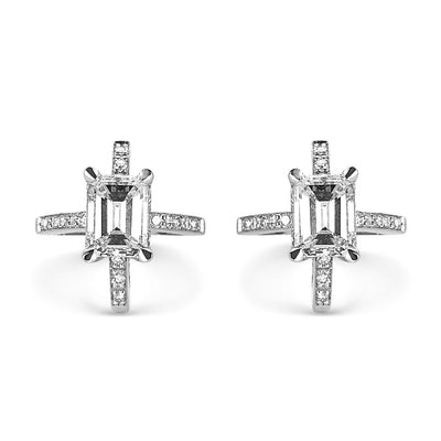 Bespoke Shairose earrings - 18ct white gold and client's own emerald-cut diamonds