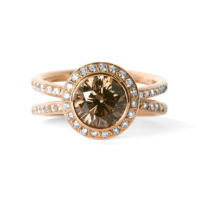 Bespoke Sigi engagement ring - recycled rose gold, conflict-free champagne diamond and conflict-free white diamonds