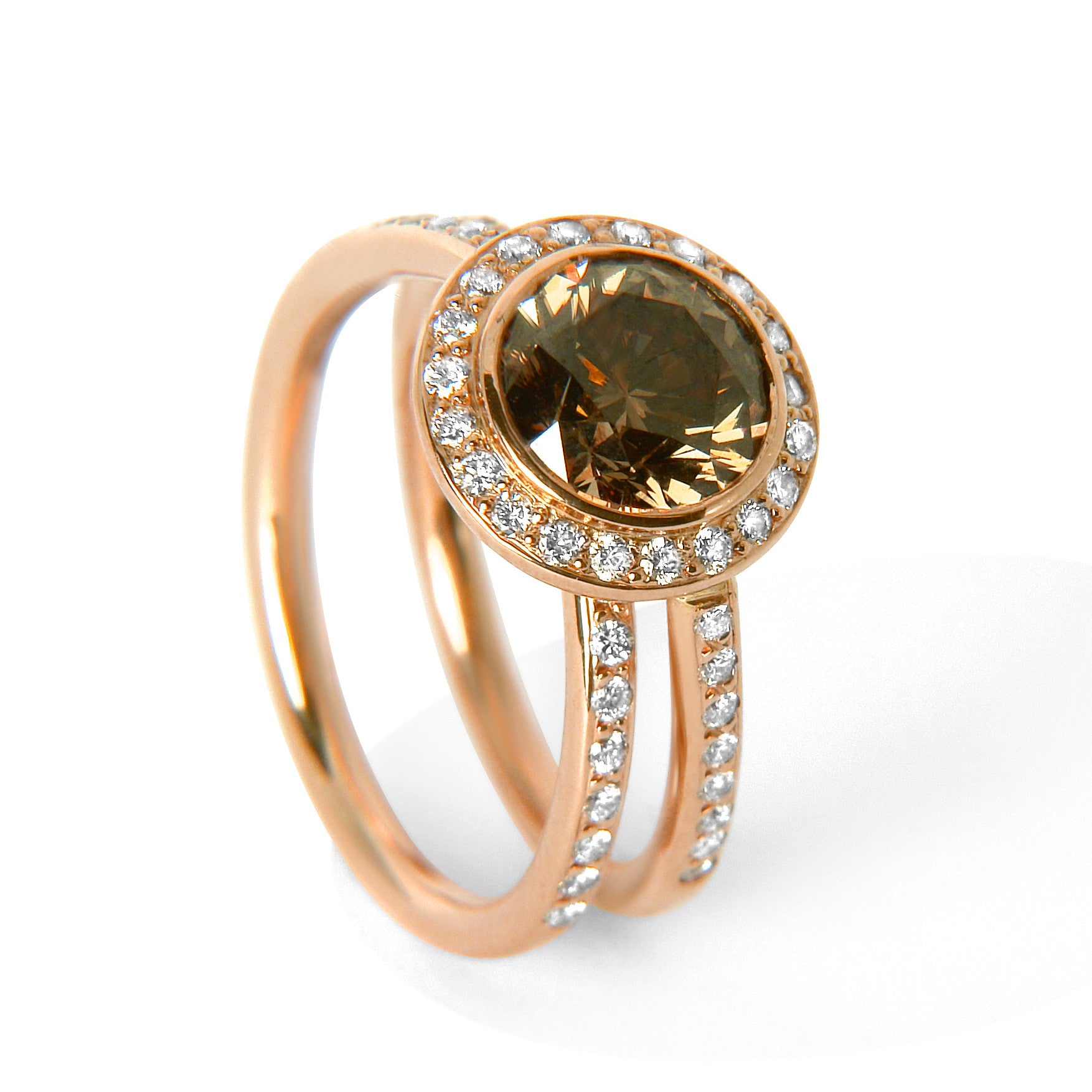 Bespoke Sigi engagement ring - recycled rose gold, conflict-free champagne diamond and conflict-free white diamonds 3
