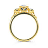 Bespoke ethical sapphire trilogy engagement ring, 18ct recycled yellow gold and traceable Sri Lankan sapphires front