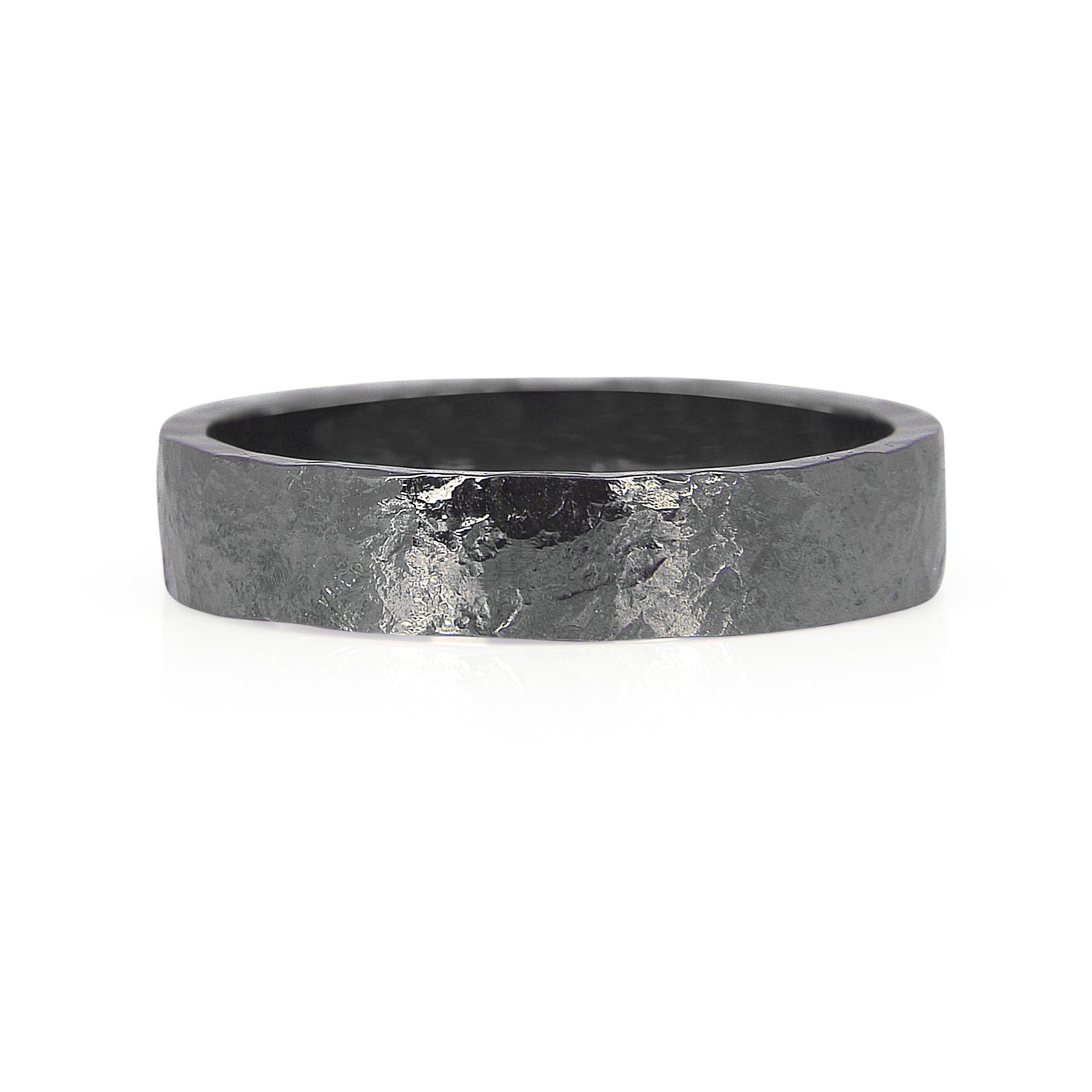 Heavy Hammered Ethical Gold Wedding Ring, Black Rhodium